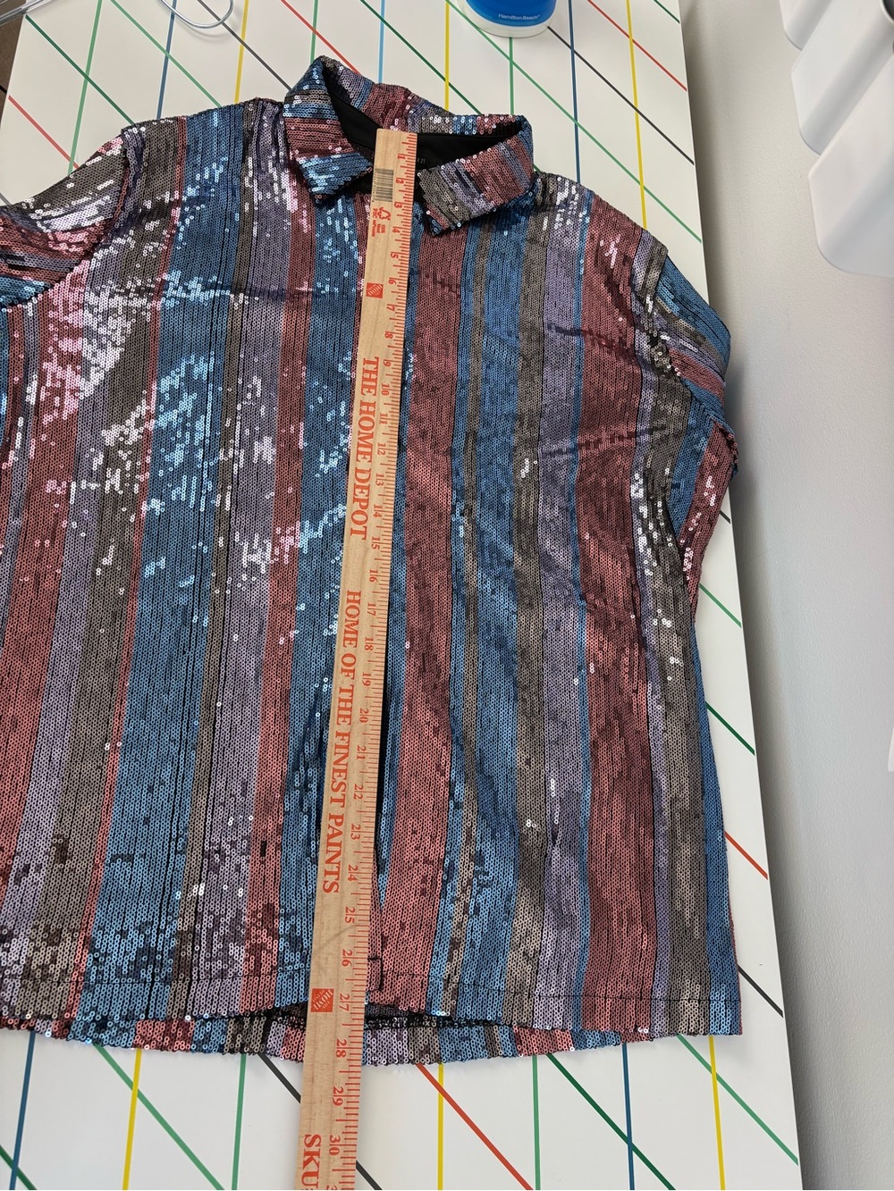 Forever 21 Multicolor Sequin Button-Up Top EUC XL Discocore Glam Rock Party Chic - Picture 8 of 8